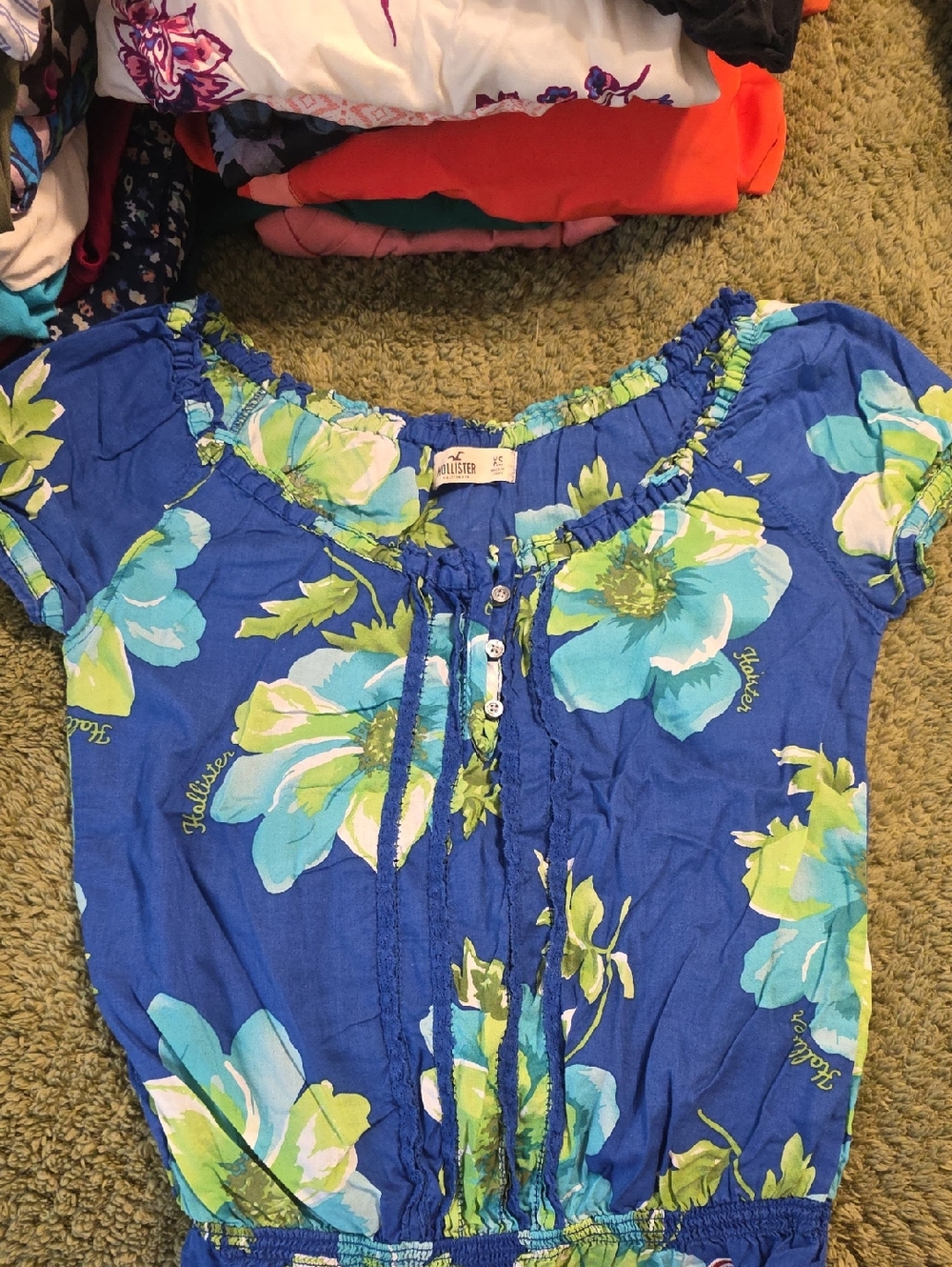 Hollister Royal Blue Floral Peasant Blouse